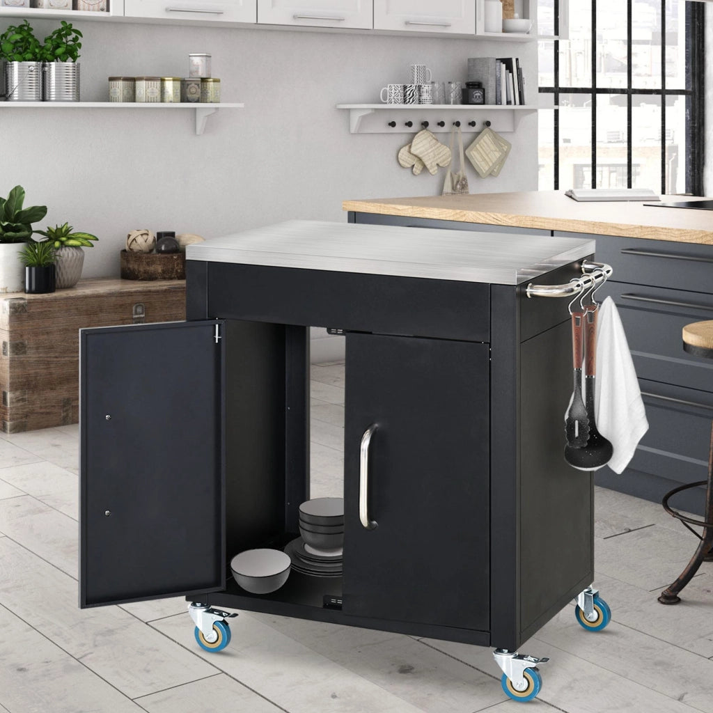 Tavolino da cucina con ruote ¨C zephmum ¨C 86x50x86,5 cm Nero