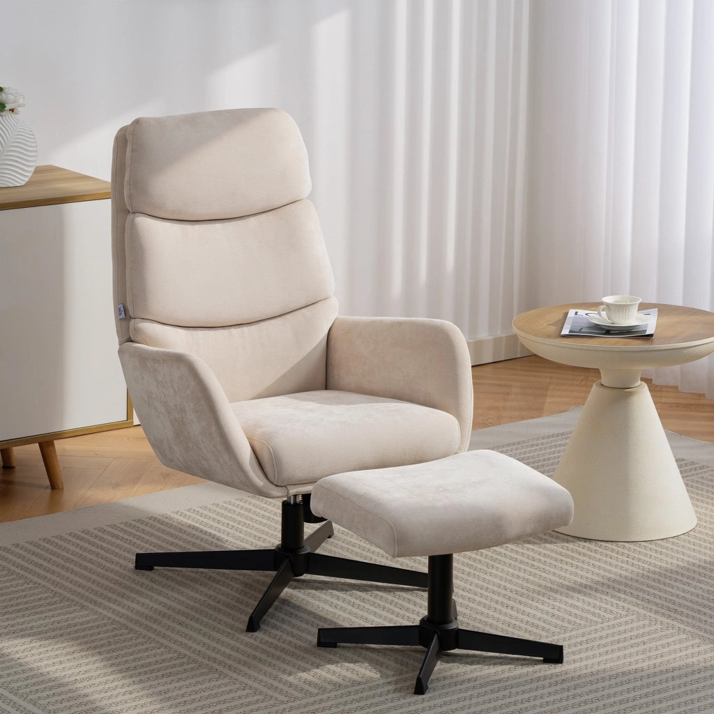Poltrona Relax con Poggiapiedi ¨C Zephmum ¨C Beige, Tessuto, Struttura in Metallo