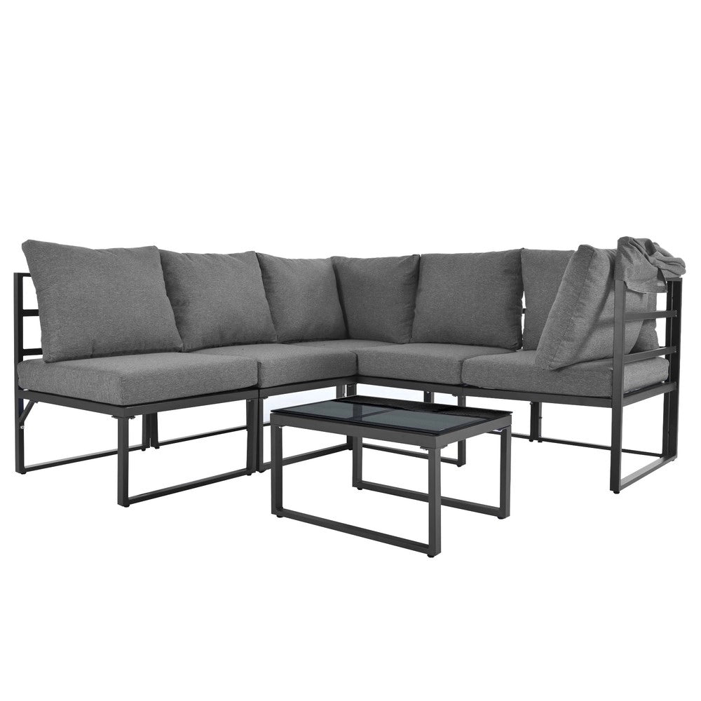 Set Lounge da Giardino con Pouf e Tavolino, Parasole e Cuscini ¨C Xylo ¨C Grigio, 4 Pezzi