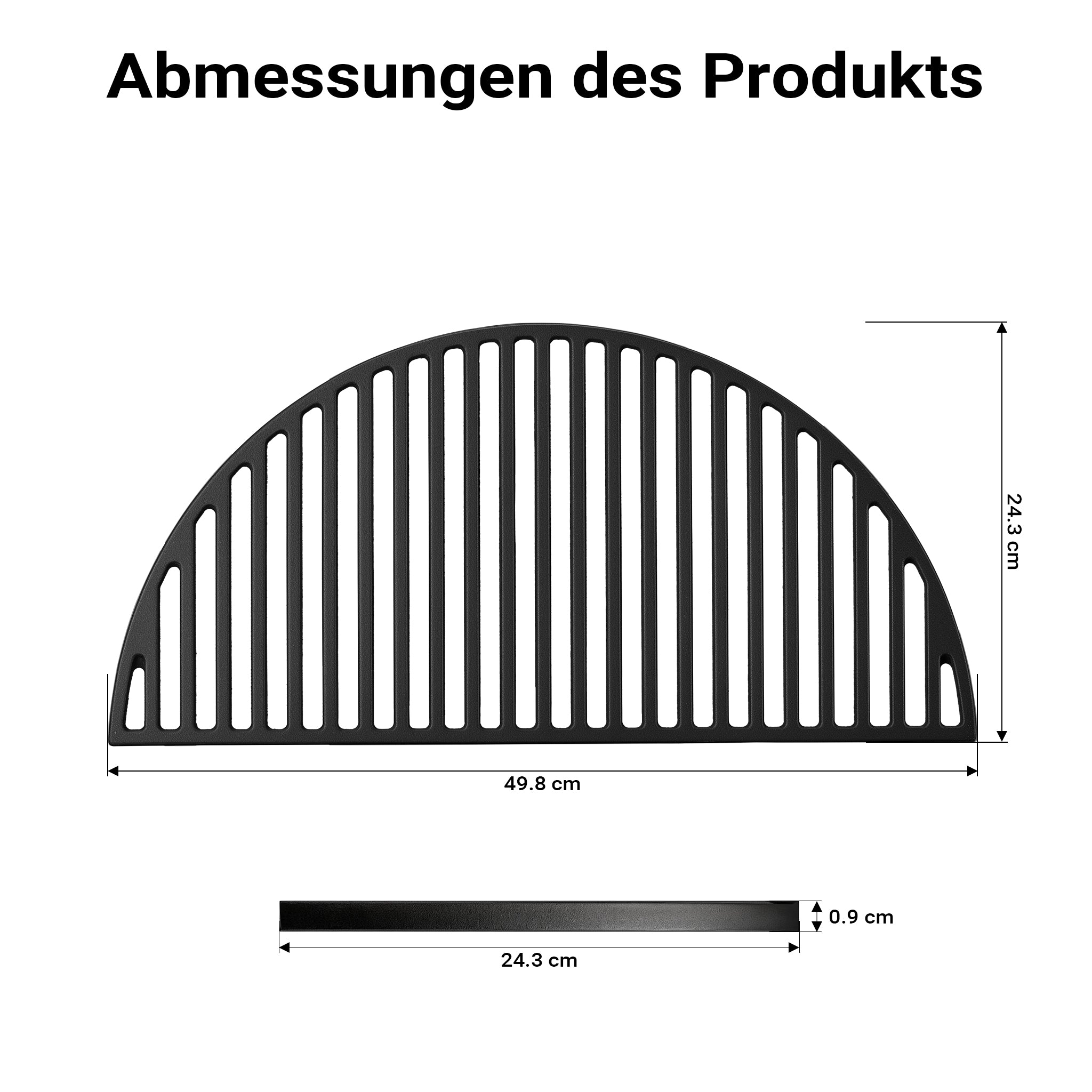 Griglia in ghisa, forma a mezza luna, 49,8 x 24,3 x 0,9 cm, per barbecue, bistecchiera, ideale per grigliare carne, pesce, verdure