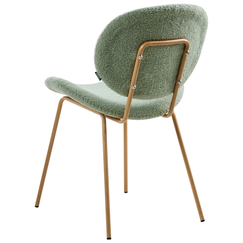 Set di 2 sedie Boucle con gambe effetto legno senza braccioli e tappi per gambe design retrò sedute da sala da pranzo verde chiaro