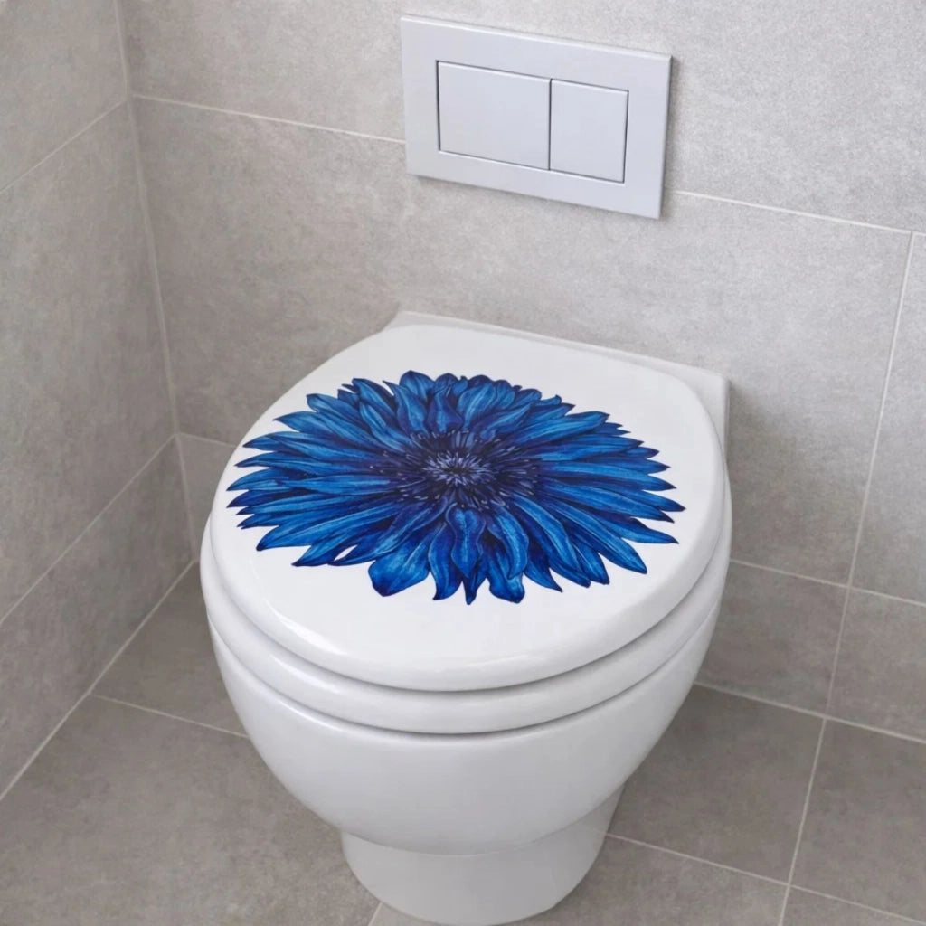 Sedile wc copri vater universale frizionato fantasia in mdf chiusura rallentata *** fantasia blue flower, confezione 1