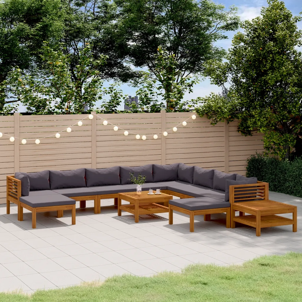 Set Divani da Giardino 12 pz con Cuscini in Massello di Acacia 3086912