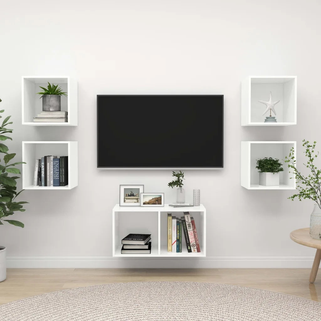 Set Mobili Porta TV 5 pz-Credenza per TV Bianco in Legno Multistrato 528034