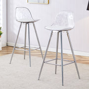 Sgabello da bar con Schienale ergonomico e Poggiapiedi, in Metallo e Plastica, Argento Trasparente