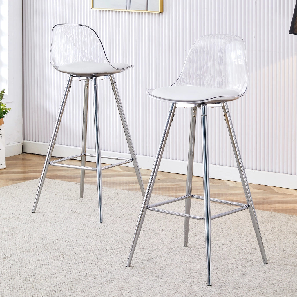 Sgabello da bar con Schienale ergonomico e Poggiapiedi, in Metallo e Plastica, Argento Trasparente