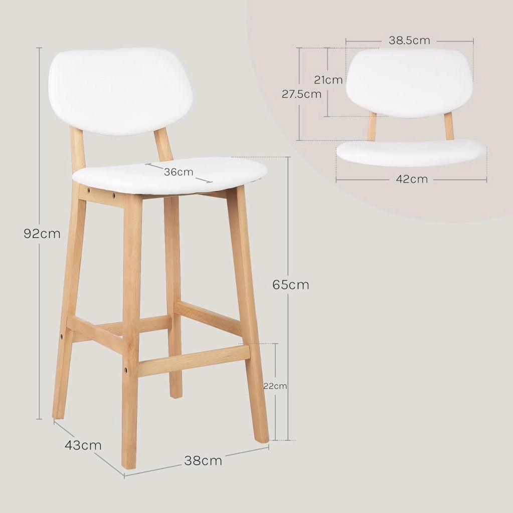 Sgabelli da Bar Sedia Alta Cucina con Schienale Poggiapiedi PU Gambe di Faggio Comodo Bianco 2 Pezzi BH51ws-2