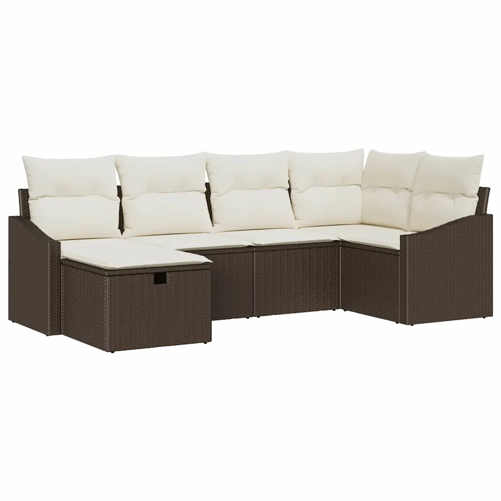 Set di divani con cuscino 6 pcs Marrone e Crema polyrattan