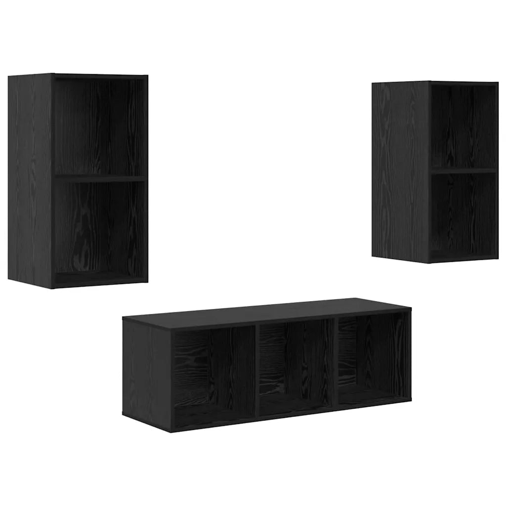 Set mobile TV 3 pz Rovere Nero Legno ingegnerizzato 3393379