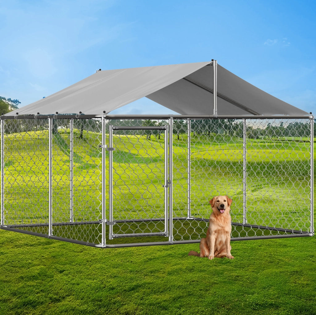Recinto per cani 230x230x117 cm con tetto; struttura robusta in acciaio zincato; argento