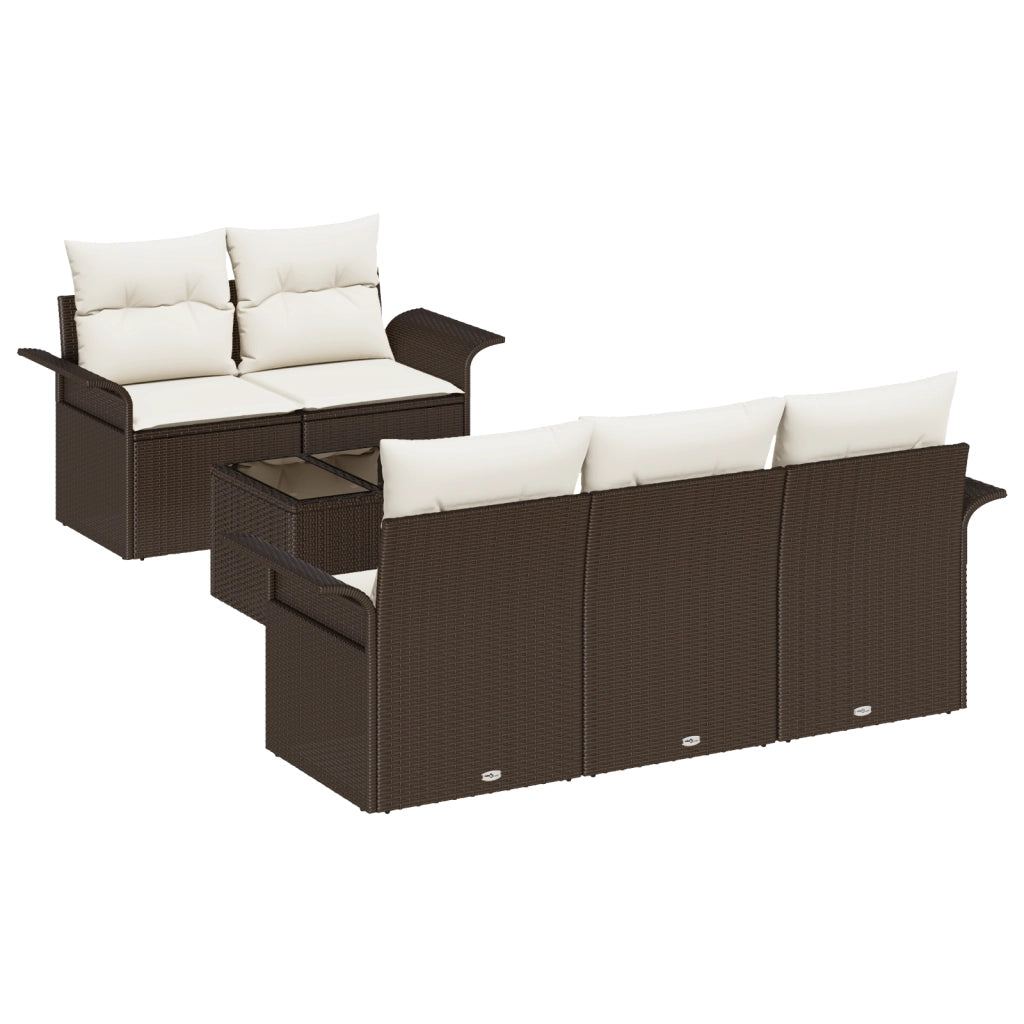 Set Divano da Giardino in 6 Pezzi con Cuscini Marrone Polirattan