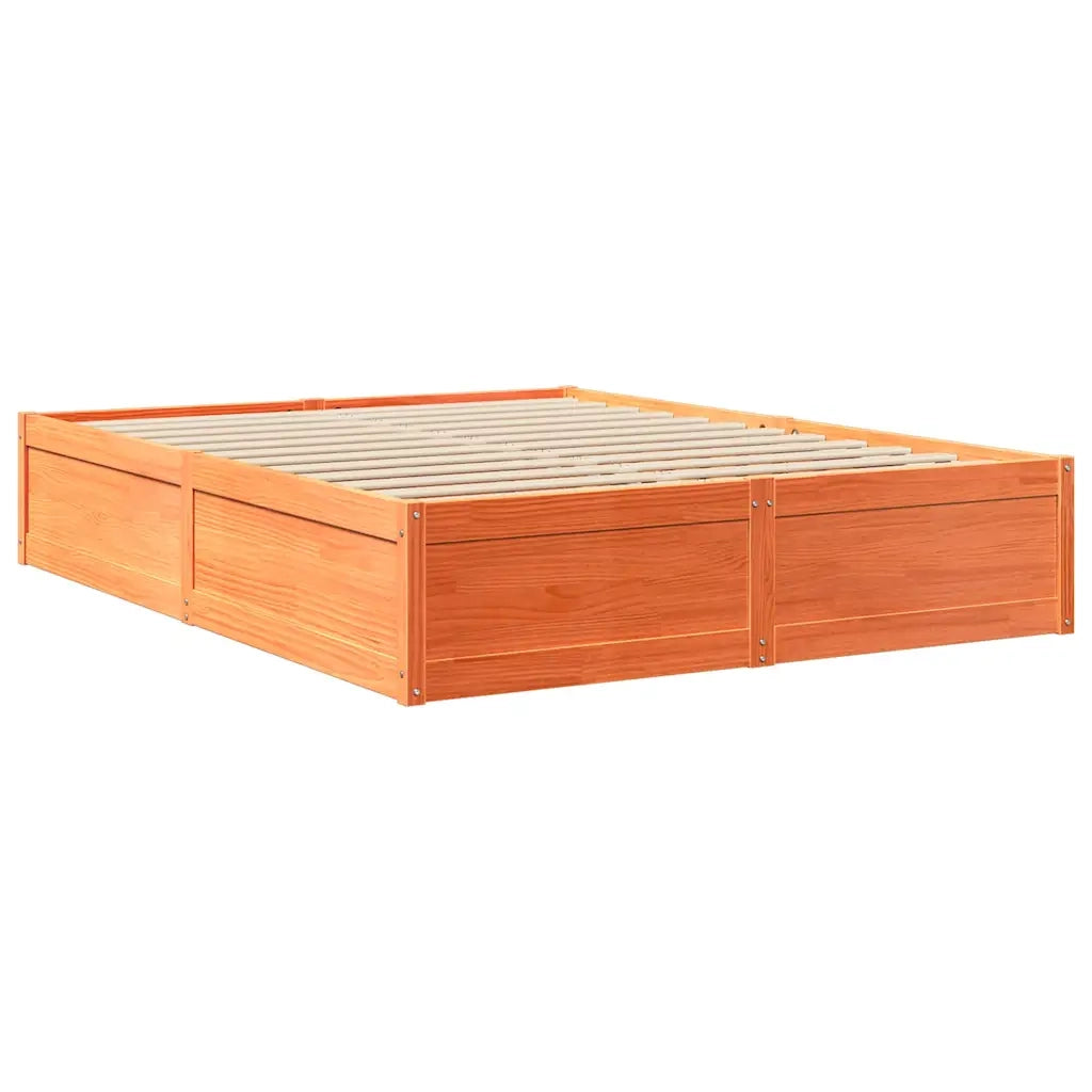 Letto con Materasso Marrone Cera 140x200cm Legno Massello Pino