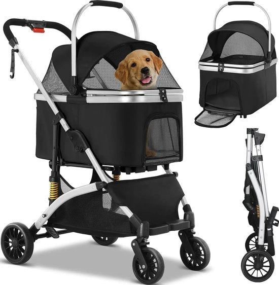 Carriolo per cani pieghevole - 40 kg di capacità di carico - Qualità tedesca - Ripiegabile in panca di trasporto - Grande spazio di stoccaggio - Materiale impermeabile