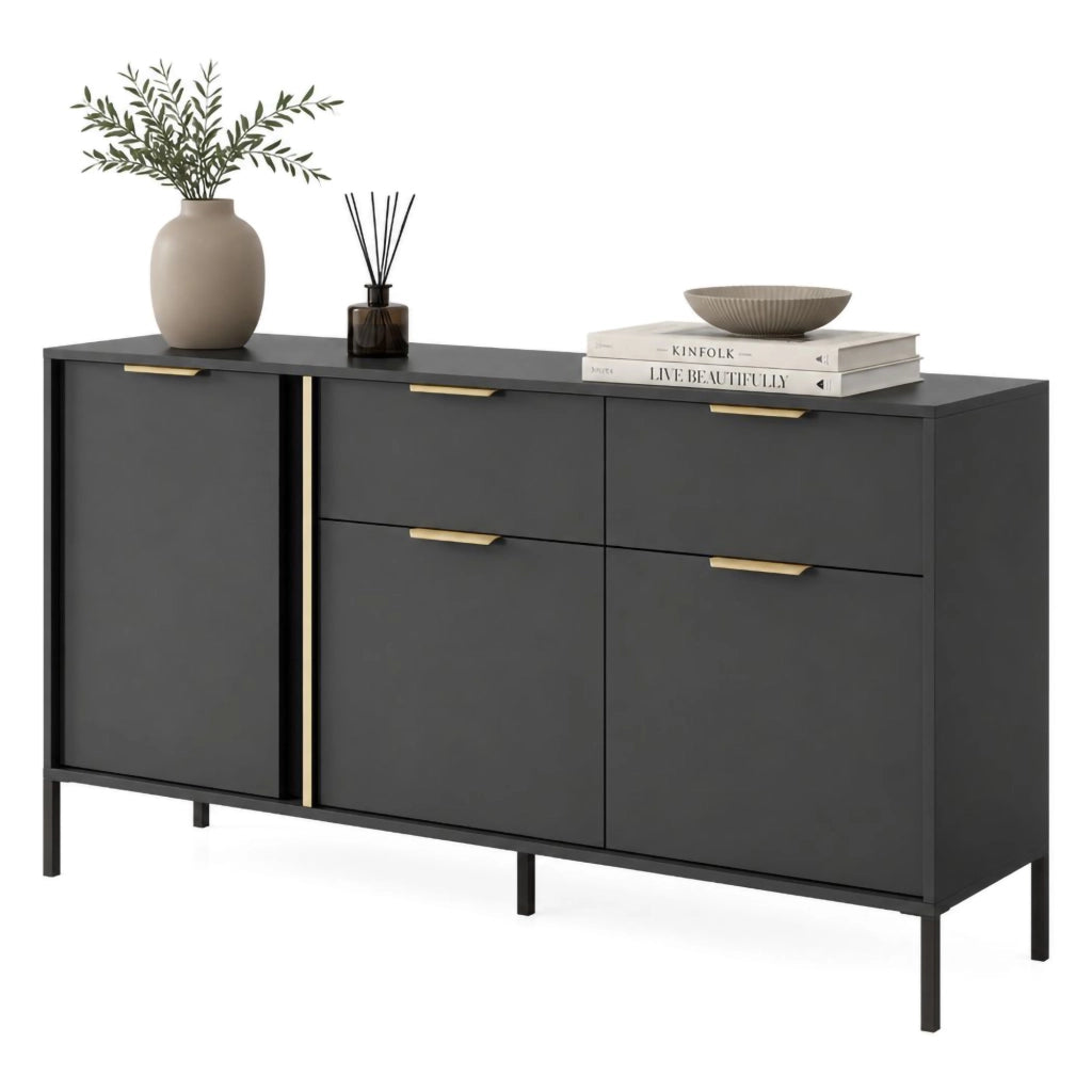 Madia Hametesi, Credenza 2 Cassetti, 153x40x81h cm Nero