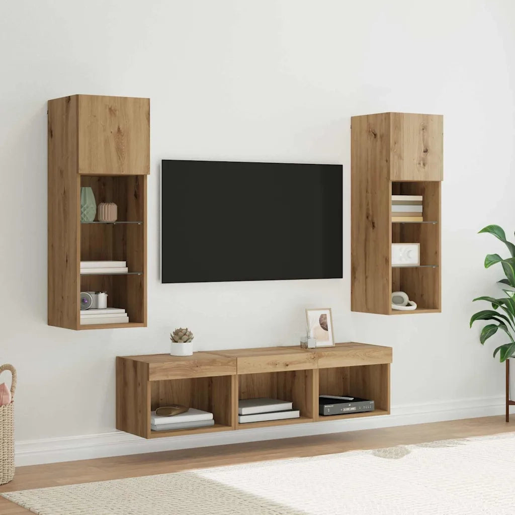 Unità per TV a Muro 5 pcs Rovere Nero Legno multistrato 3402924