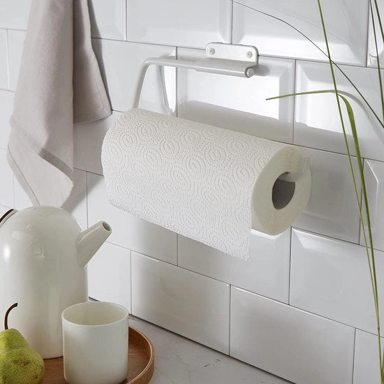Supporto per rotoli di cucina con rotella opalina per porta di metallo, girevole, estensibile, dispensa per rotoli di cucina a parete bianca