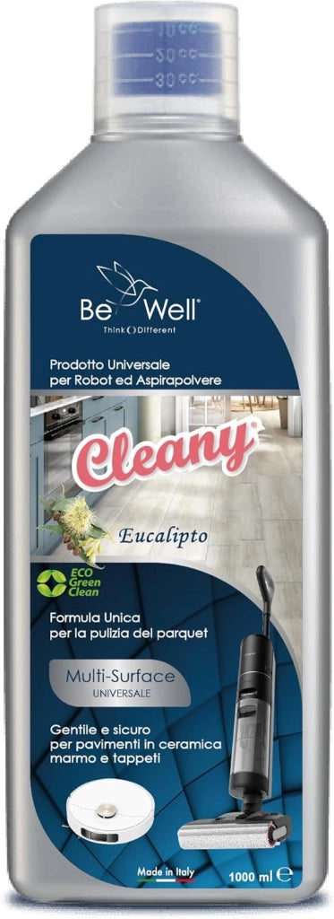 CLEANY Detergente Concentrato per Robot Lavapavimenti e Aspirazione con Igienizzante Multisurface 1000ml pulizia senza aloni e sostenibile Adatto a tutti i Robot (EUCALIPTO)