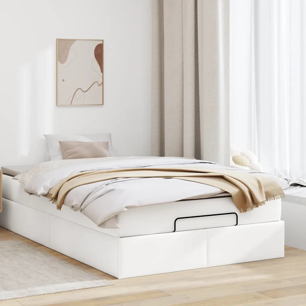 Struttura Letto Pouf con Materasso Bianco 120x200 cm Similpelle 3311032