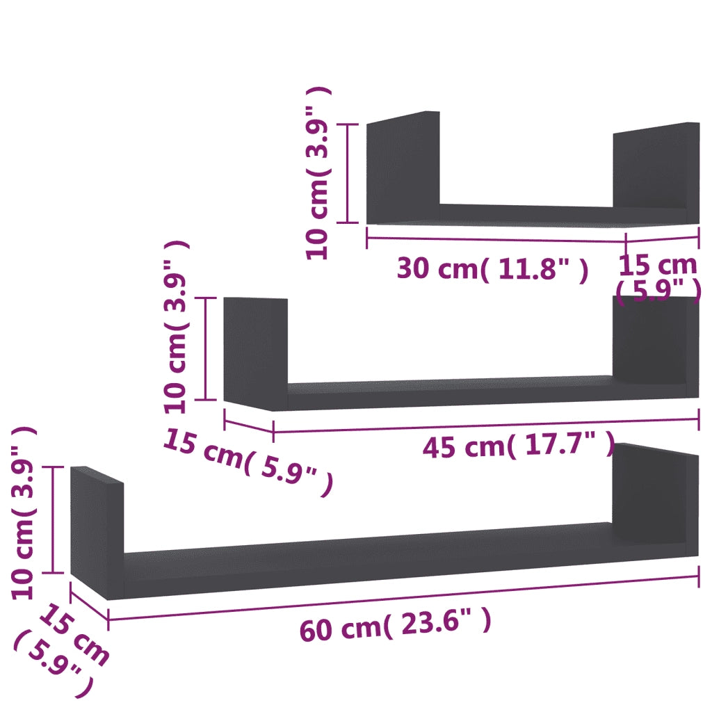 Mensole a Muro 3 pz Grigio in Truciolato   cod mxl 54250