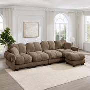 Divano componibile in ciniglia con pouf mobile; 330×149×90 cm; marrone