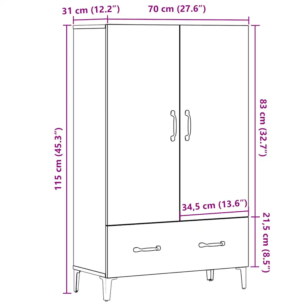 Credenza-Buffet-Armadio da cucina Legno Antico 70x31x115 cm in Legno Multistrato 328872