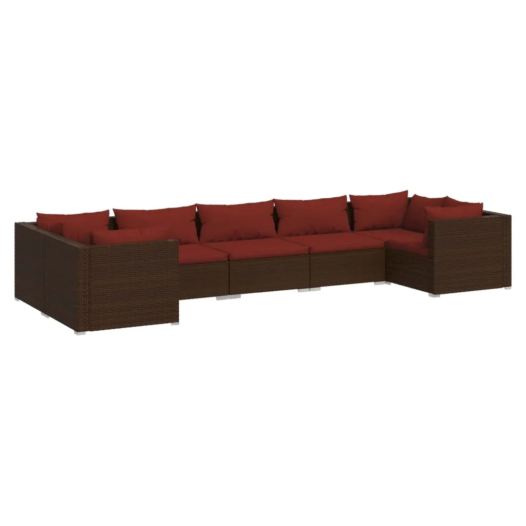 Set Divani da Giardino 7 pz con Cuscini in Polyrattan Marrone cod mxl 41723