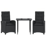 Set da Pranzo da Giardino 3 pz | Set Salotto da Giardino con Cuscini Nero in Polyrattan