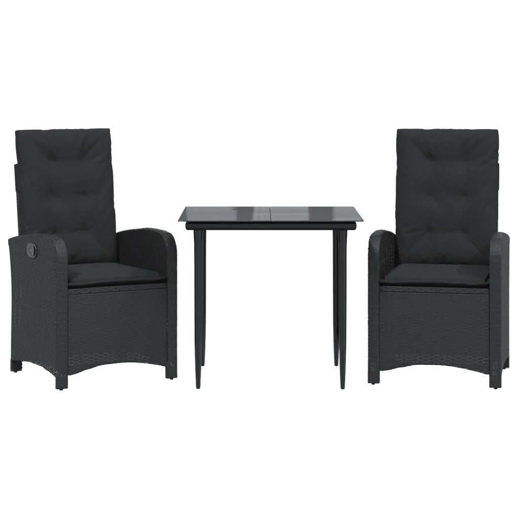 Set da Pranzo da Giardino 3 pz | Set Salotto da Giardino con Cuscini Nero in Polyrattan