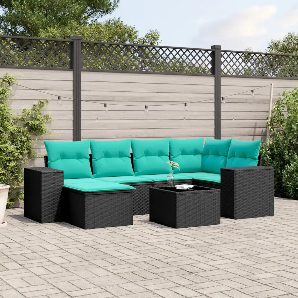 Set Divani da Giardino 7 pz con Cuscini Nero in Polyrattan 3222866