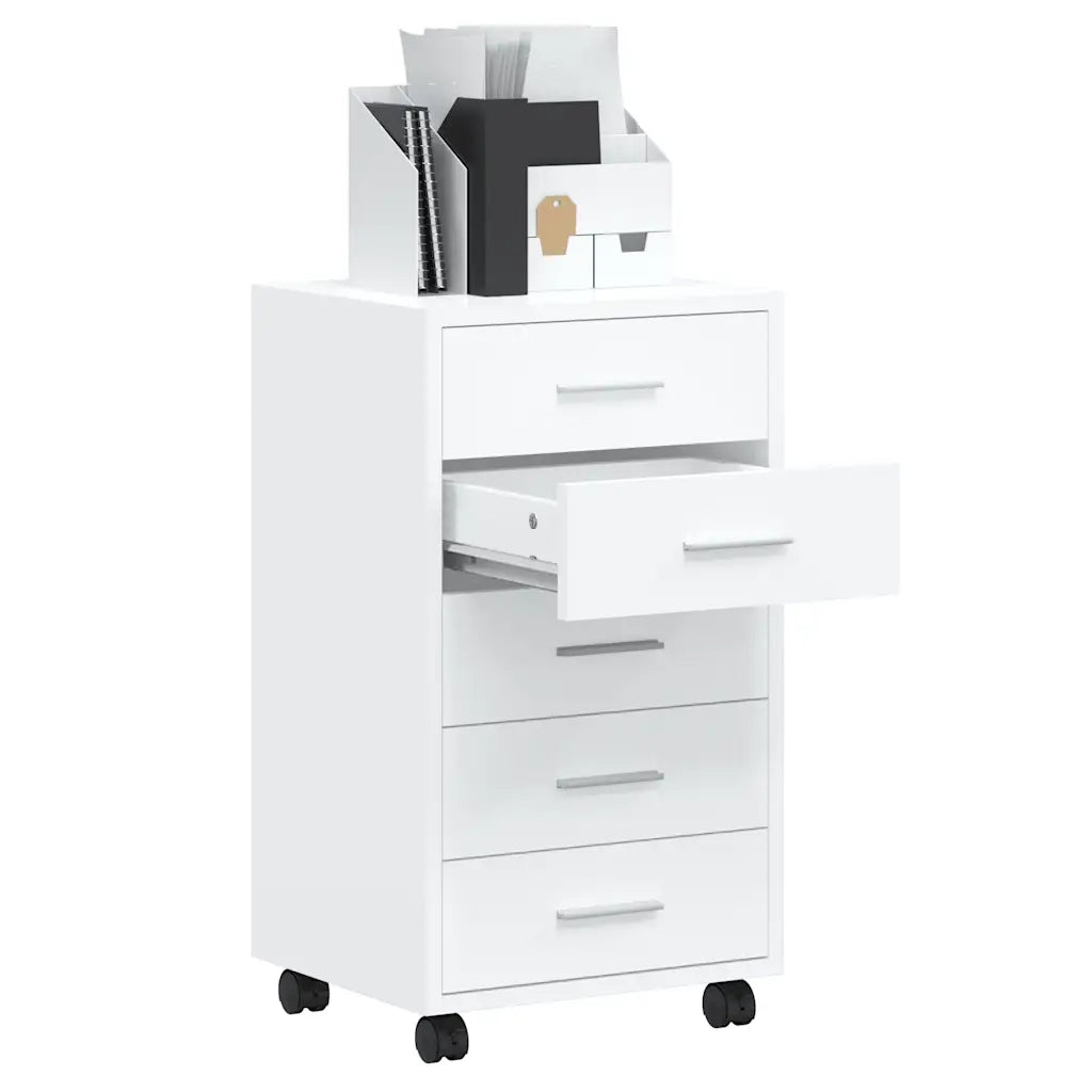 Cassettiera con Ruote bianco lucido in Legno Multistrato 342673