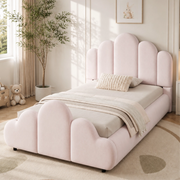 Letto imbottito singolo 90x200 cm in velluto rosa con rete a doghe