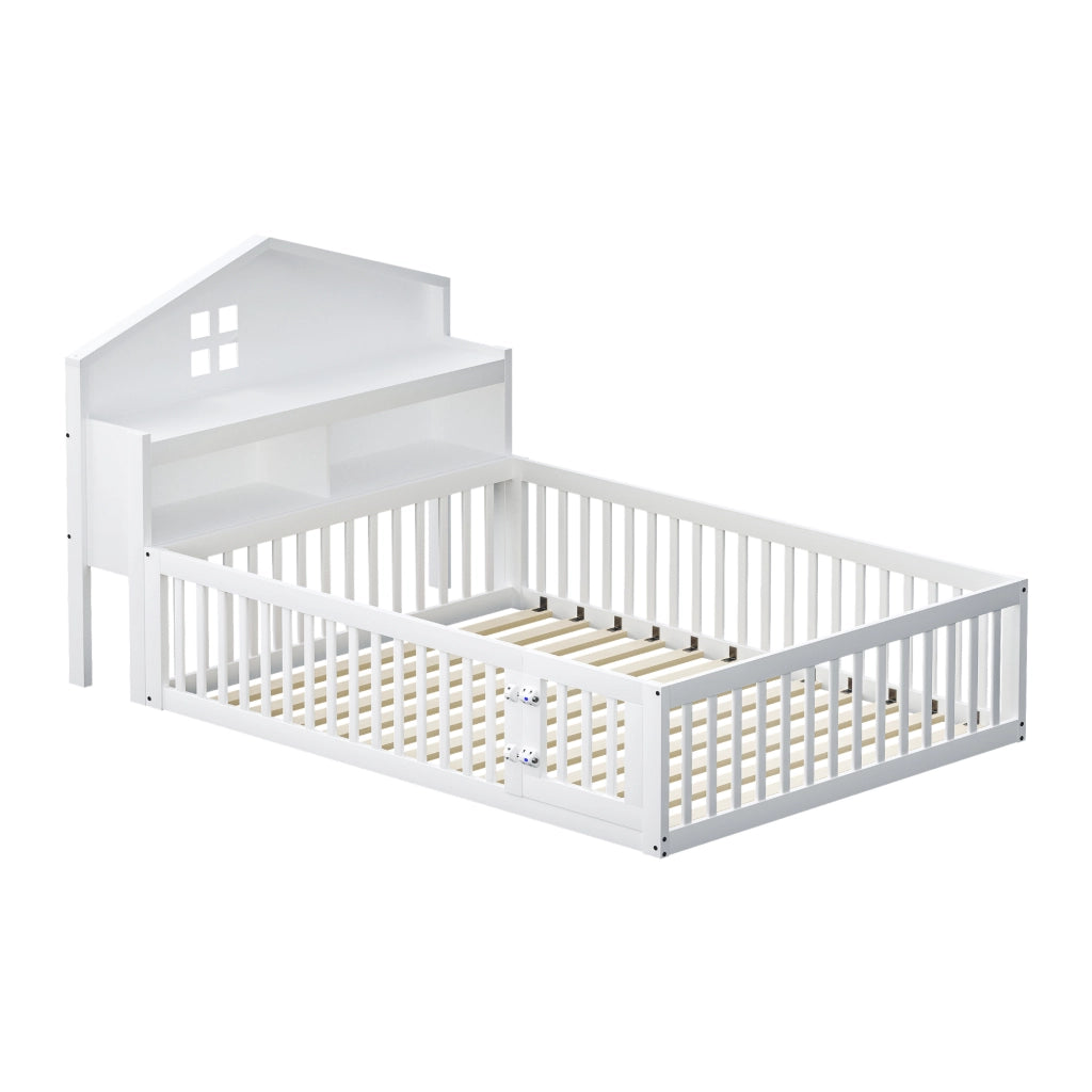 Letto per bambini bianco in legno massello con funzione casa stoccaggio integrato