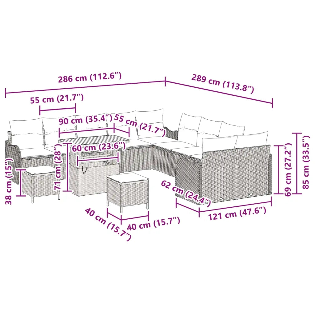 Set Divano da Giardino con cuscino 13 pcs Grigio polyrattan 3362328
