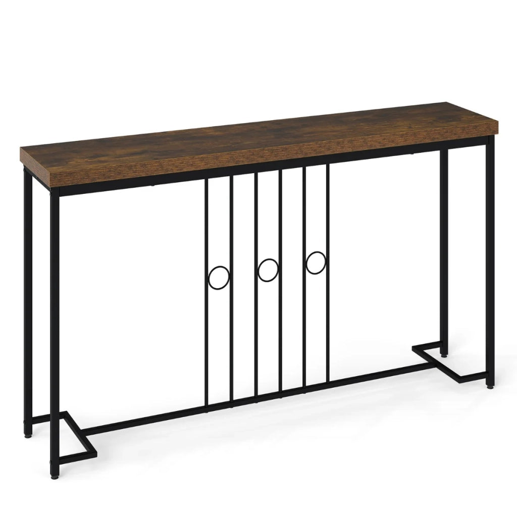 Tavolo consolle industriale in metallo rustico e legno 140 x 30 x 81 cm elegante spazio di archiviazione minimalista in MDF marrone 20_0021042