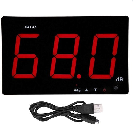Dispositivo di misurazione del livello del suono digitale con grande schermo LCD, montaggio a muro, 30dB-130dB Decibelmetro con allarme per studio, casa, fabbrica - alimentazione DC5V 1A, lettore Micro USB