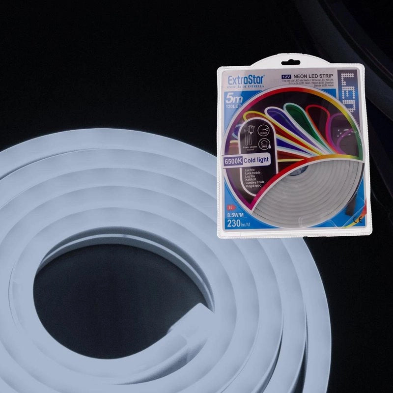 Striscia LED Neon 5M 8.5W/M 12V 120LED Modellabile e Tagliabile IP65 Impermeabile 6500K Bianco Freddo Angolazione Luce 120