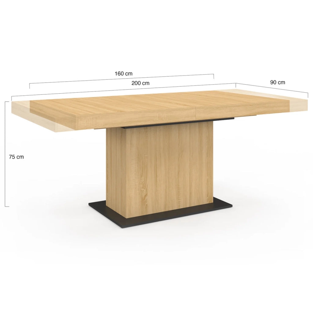 IDMarket - Tavolo da pranzo rettangolare allungabile EDEN 6-10 persone in legno e base nera 160-200 cm