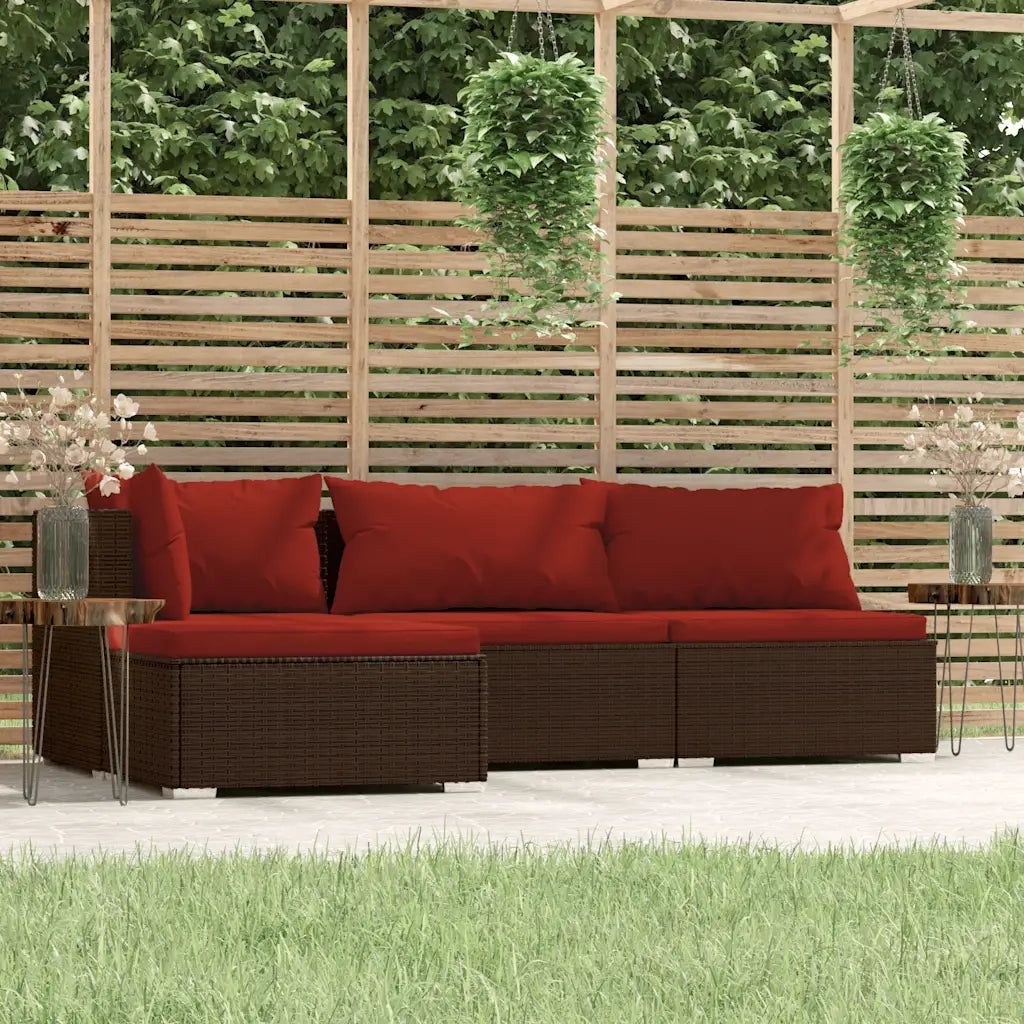 Set Divani da Giardino 4 pz con Cuscini in Polyrattan Marrone 317545