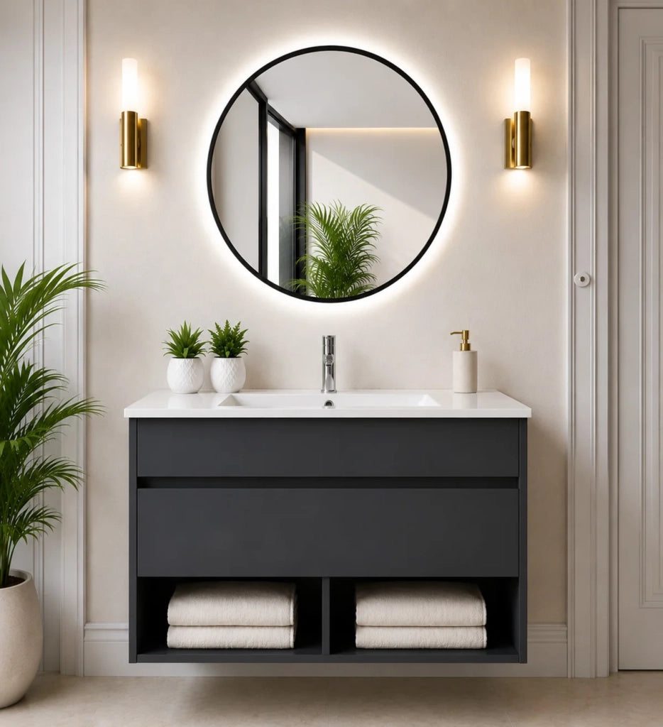 Mobile bagno sospeso con lavabo ORIGENBATH NEBARI con cassetto 100x45 cm grafite
