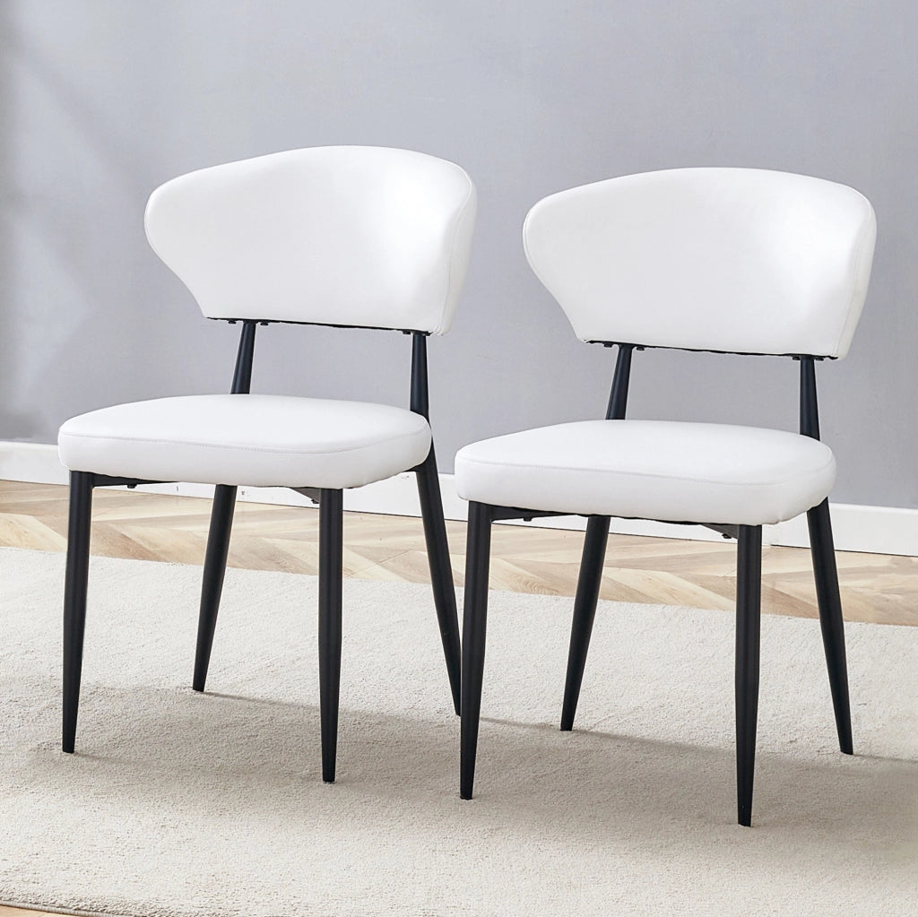 Set di 2 sedie da pranzo moderne in PU bianco e metallo nero; con schienale ergonomico