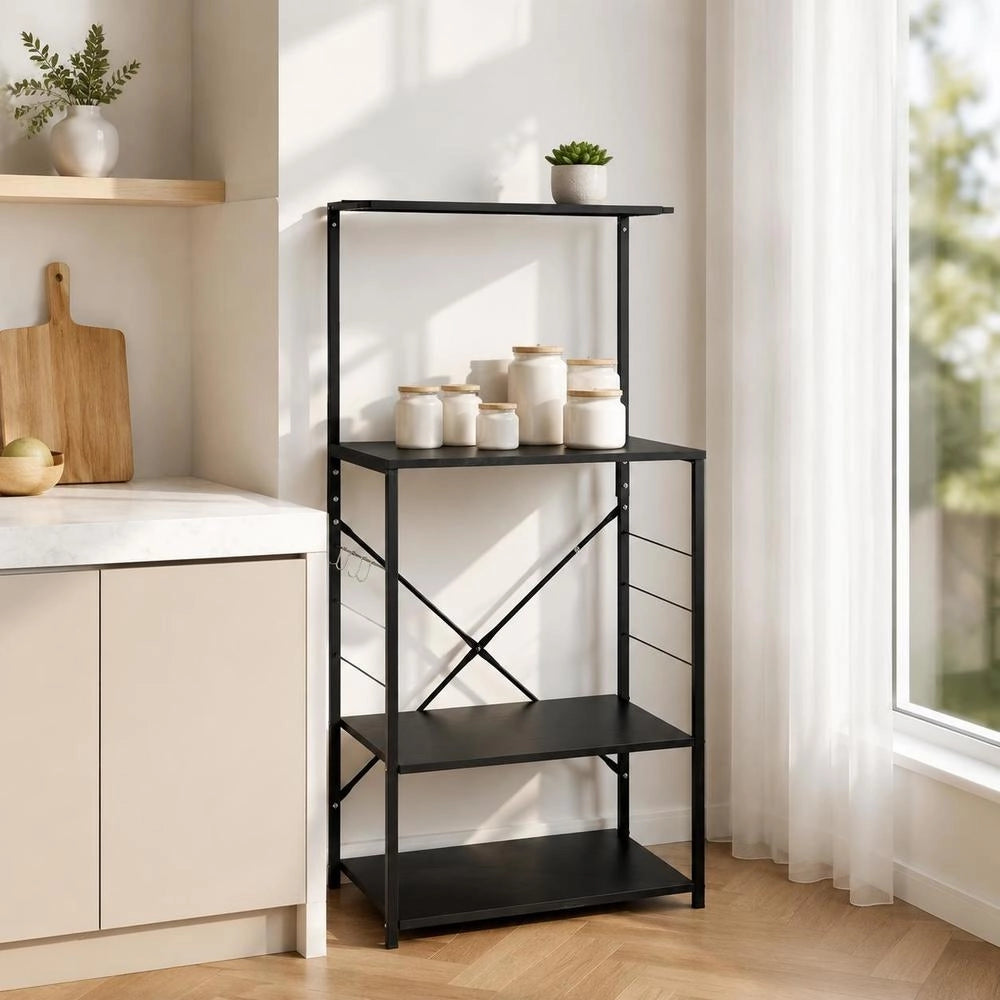 Microwave Shelf, Black, 60x39.6x123 Cm, Wood-based Material