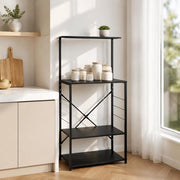 Microwave Shelf, Black, 60x39.6x123 Cm, Wood-based Material