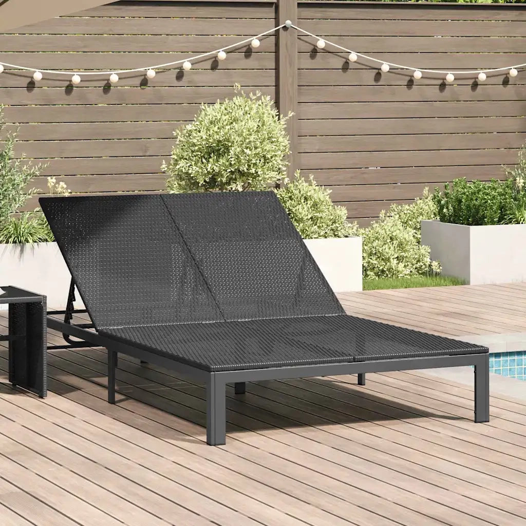 Lettino da Lettino sole | Sdraio da giardino | Lettino da sole Nero 206 x 115 x 75 cm polyrattan