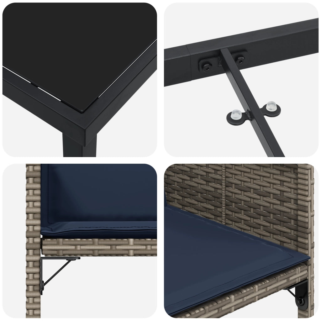 Set da Pranzo da Giardino 9 Pezzi con Cuscini Grigio Rattan PE