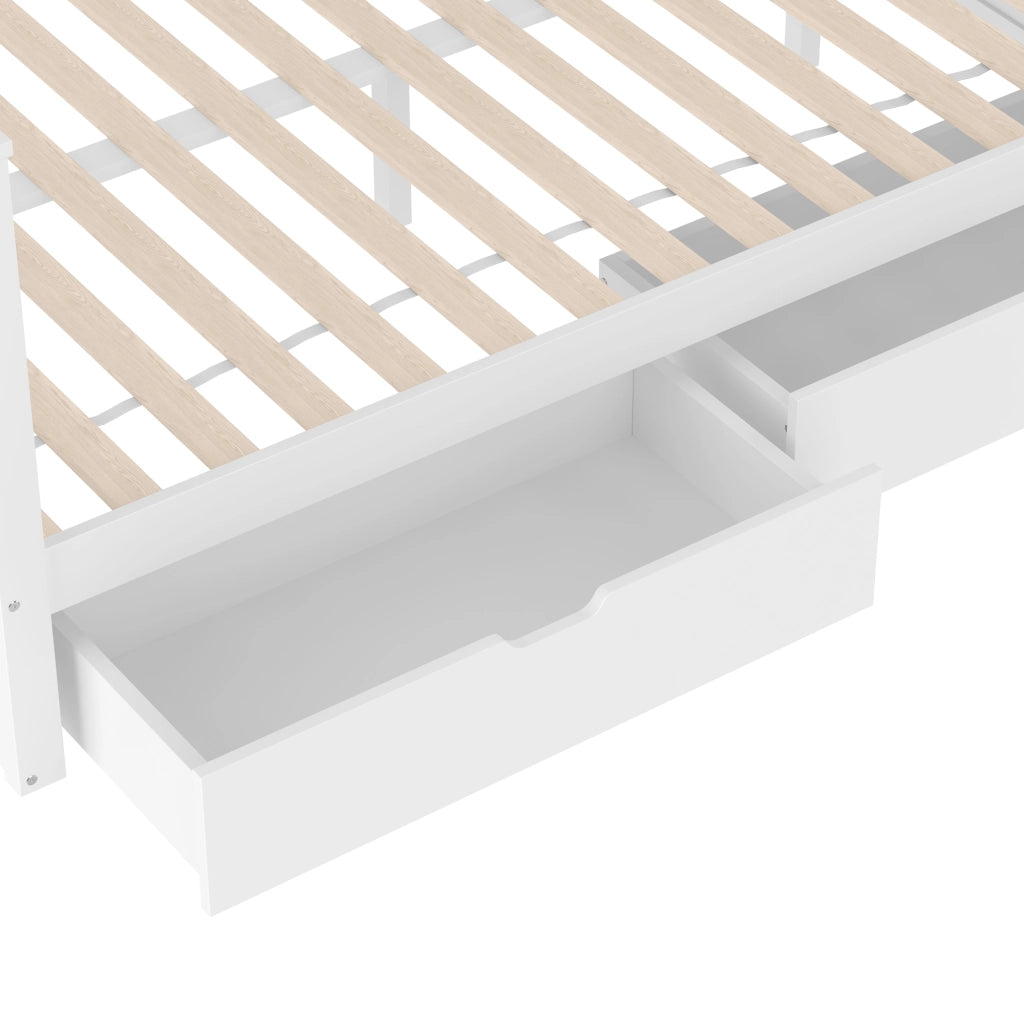 OKWISH Letto a Castello 90×200 cm e 140×200 cm, Letto 3 Posti con 2 Cassetti, Spazio Contenitore e Scala, senza Materasso, Bianco