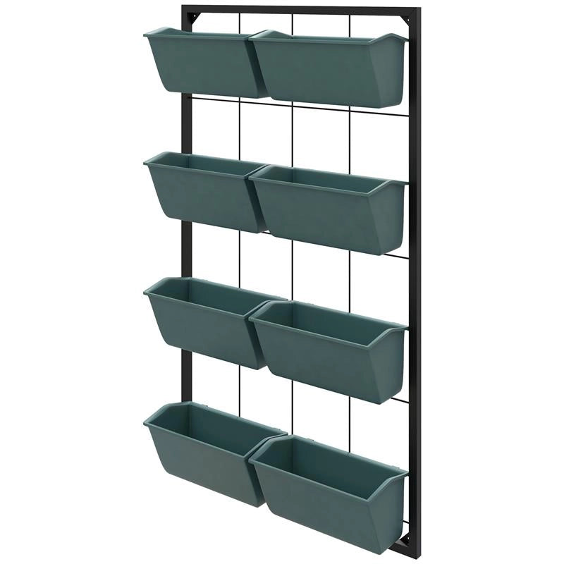 ORTO VERTICALE DA PARETE A 4 LIVELLI CON 8 VASI, IN ACCIAIO E PLASTICA, 52X14X90 CM, VERDE SCURO E NERO
