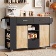Isola cucina con piano ribaltabile 120x45(71)x90 cm in MDF nero e effetto legno