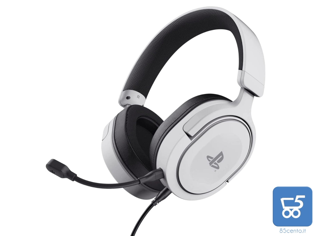 Cuffie Trust Gaming GXT 498 Forta PS5 PS4 Licenza Ufficiale PlayStation Cavo da 1,2 m Microfono Staccabile, Jack Audio 3.5 mm - Bianco