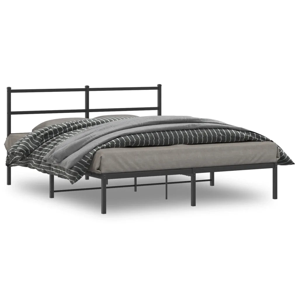 Letto matrimoniale | Letto per adulti | Giroletto con Testiera in Metallo Nero 160x200 cm