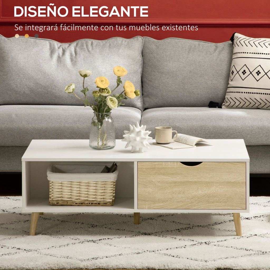 Tavolino da caff¨¨ con cassetti e ripiani ¨C zephmum ¨C 106x58x39,5 cm bianco